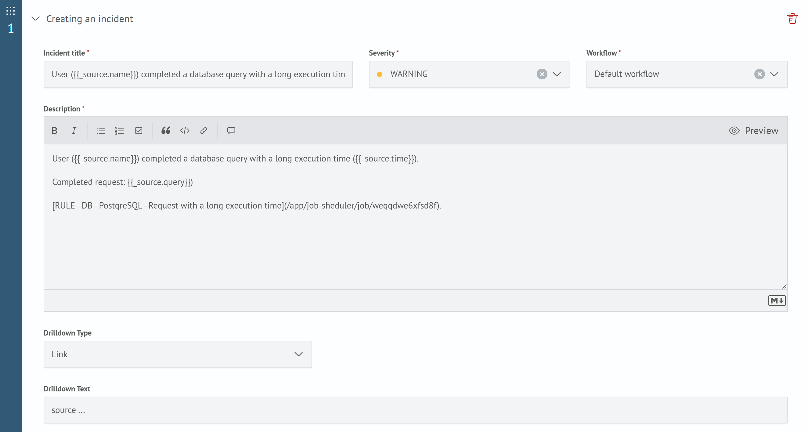 Example creating incident