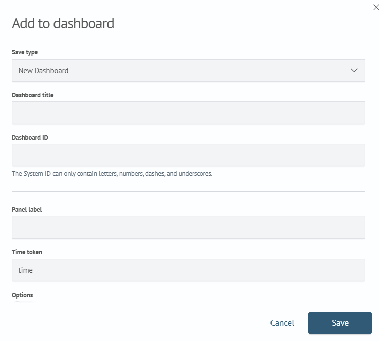 Add to dashboard modal
