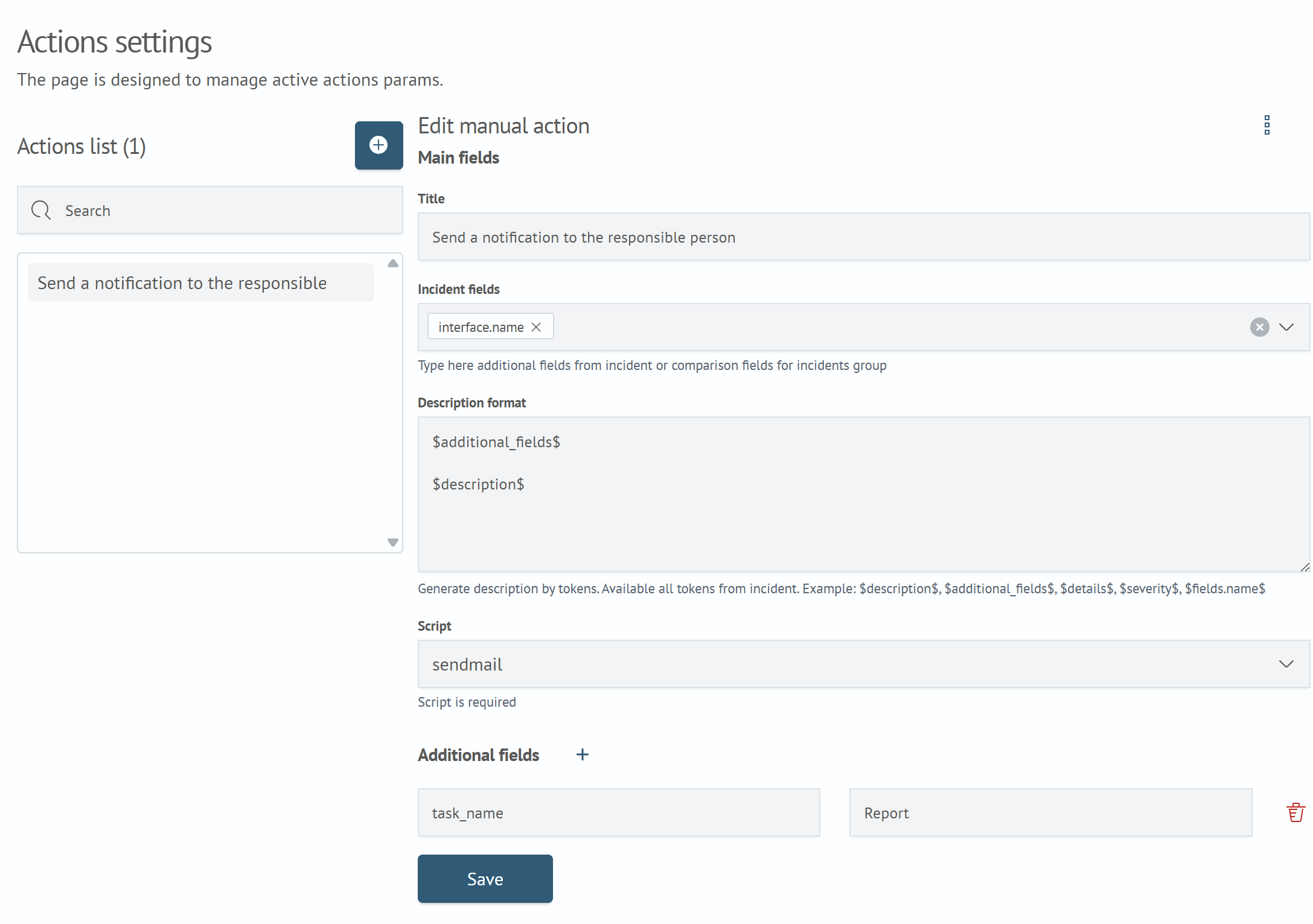 Active Actions Configuration