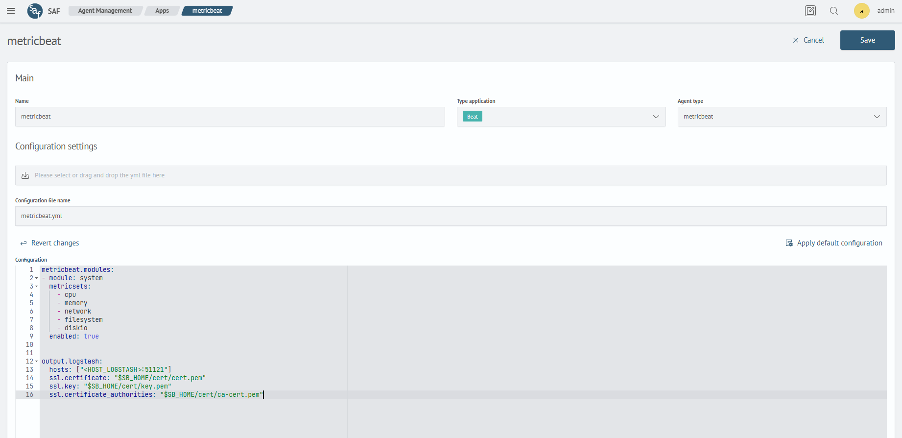 Metricbeat Application