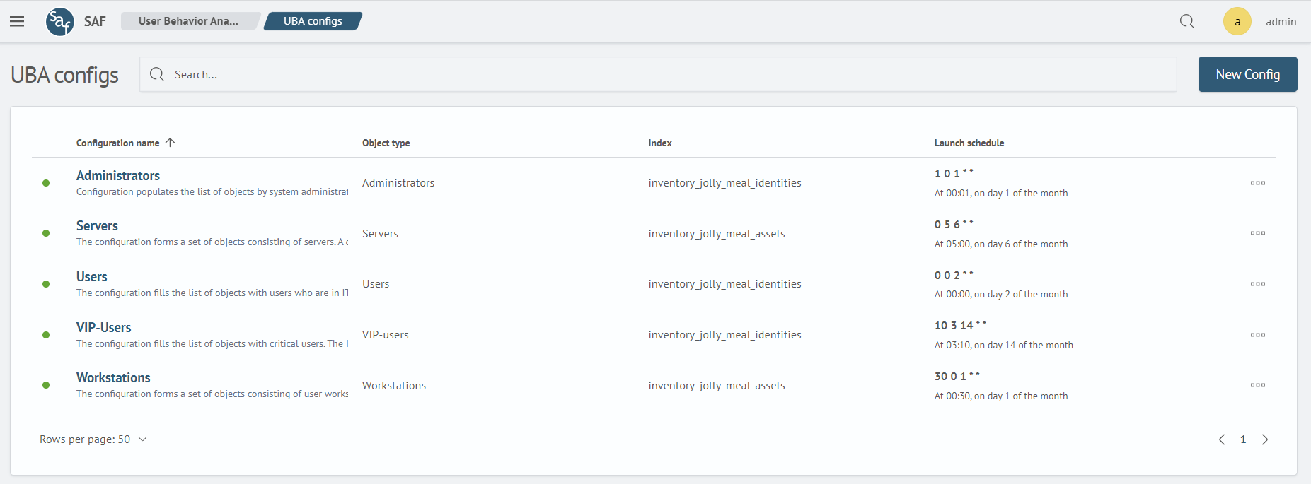 Configuration List Page