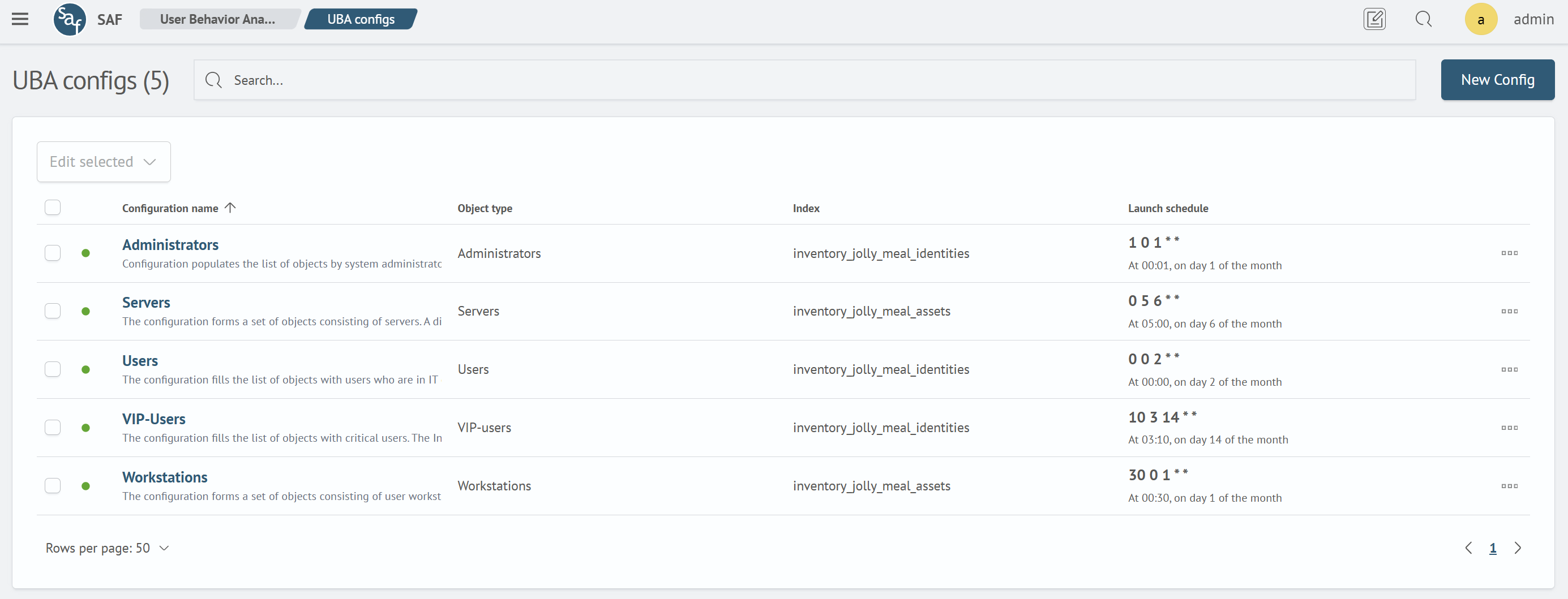 Configuration List Page