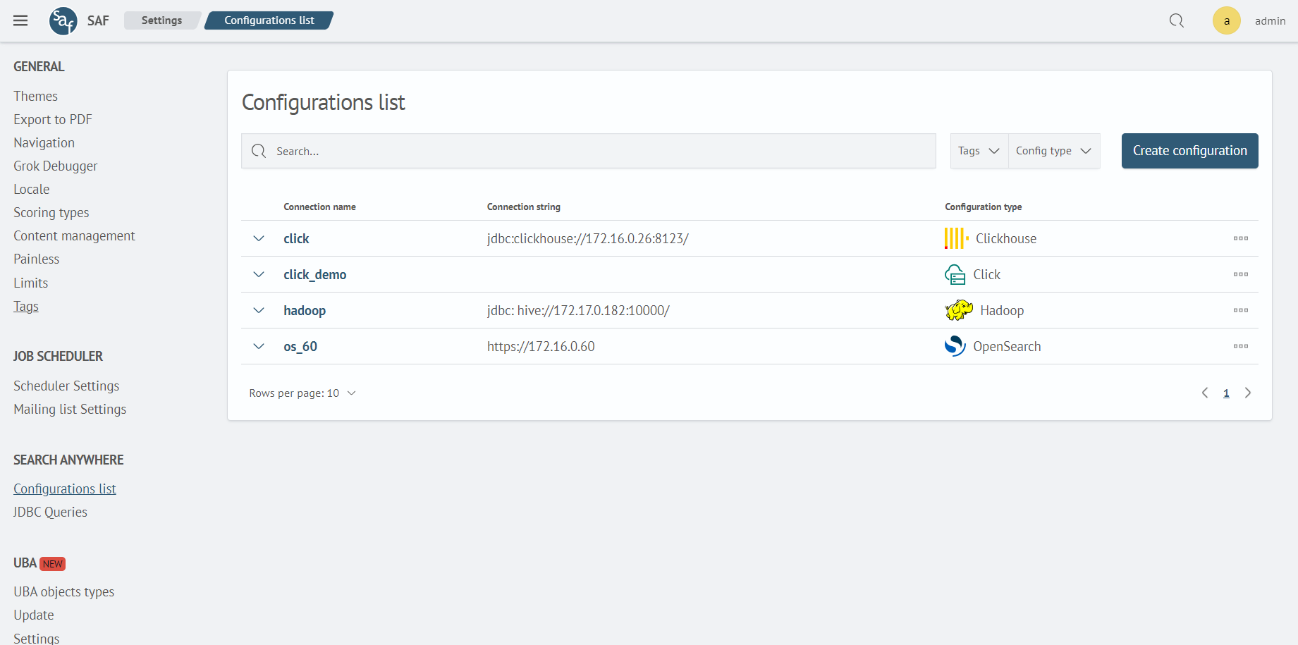 Configuring the database connection
