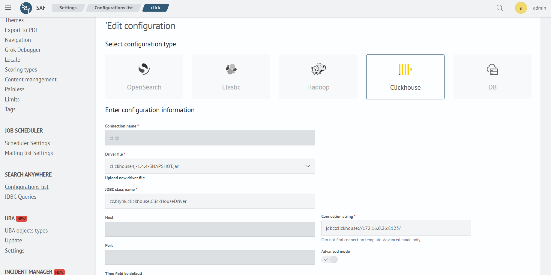 Configuring the database connection