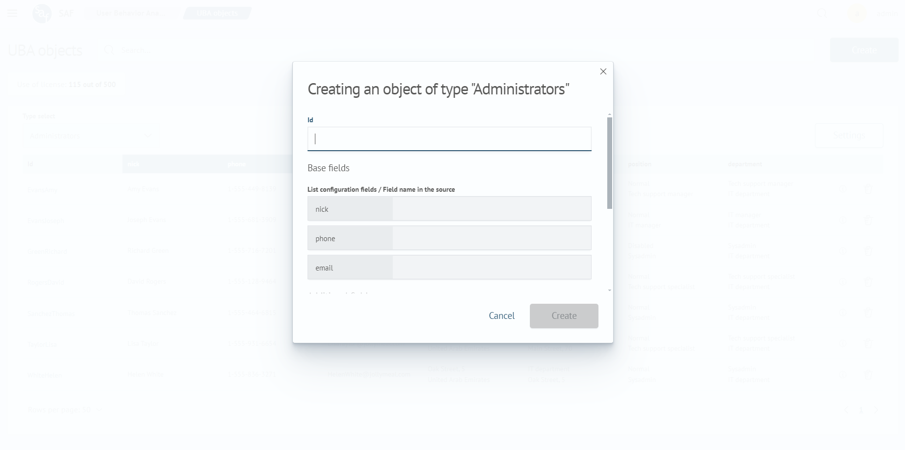 Object Creation Modal