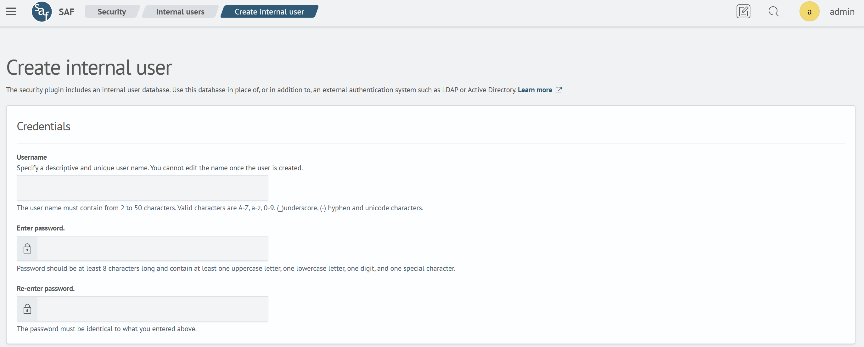 Internal Users Page, Creation 1