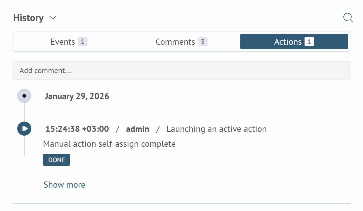 History block filtered by Active Actions