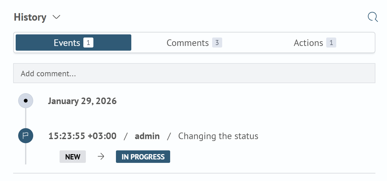 History block filtered by Events