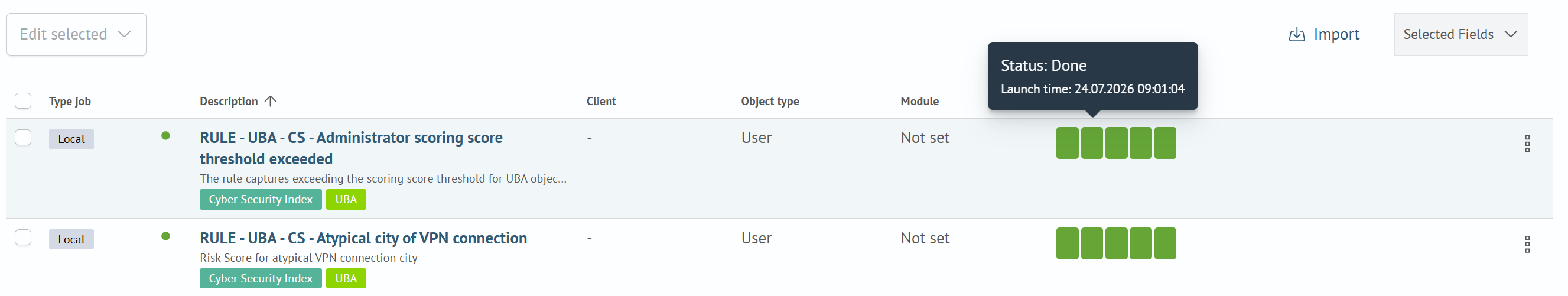Launch status tooltip