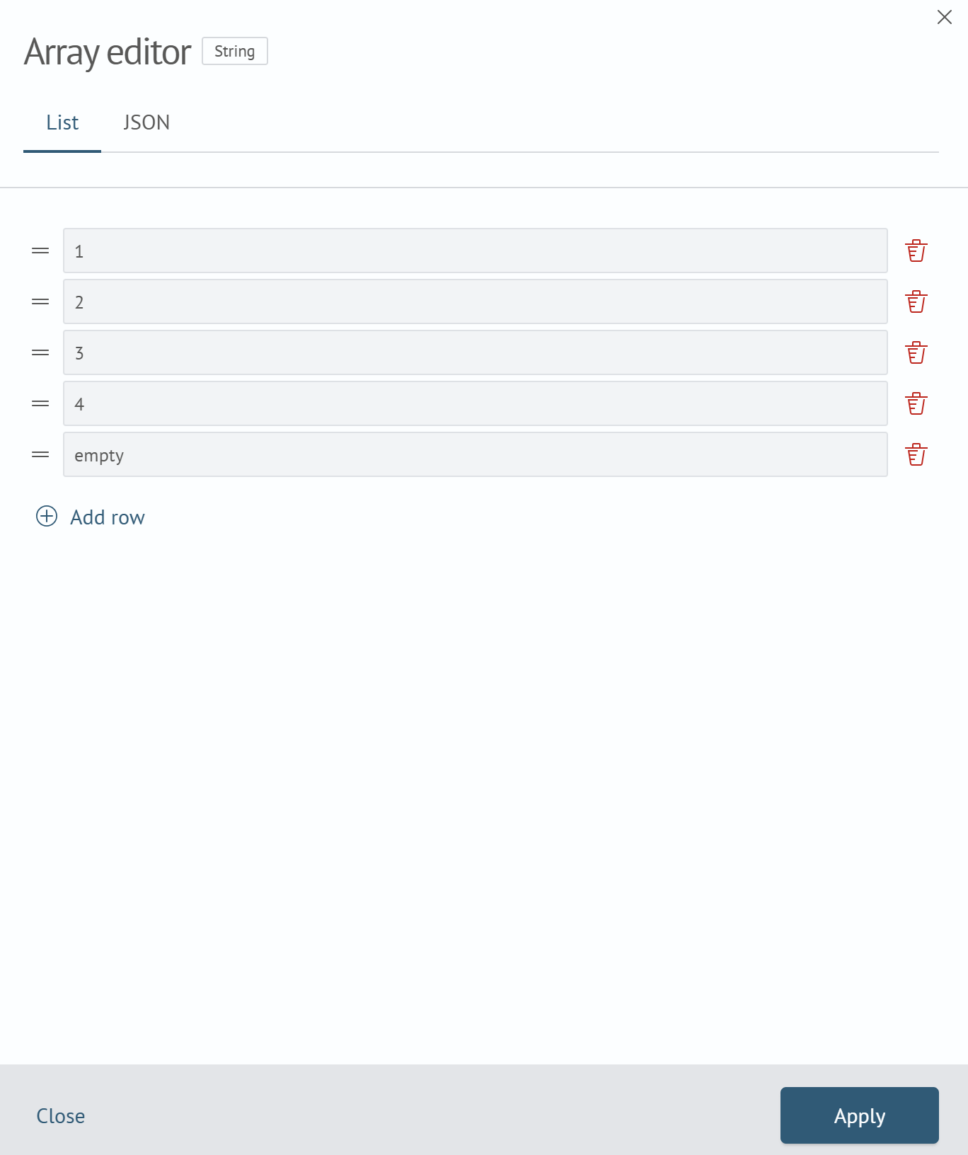 Array editor — value list