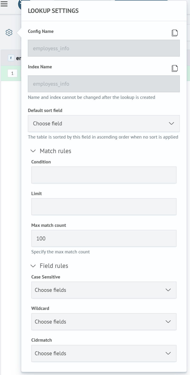 Lookup settings