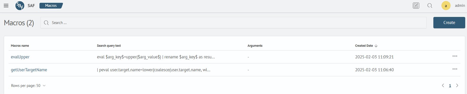 Macros table