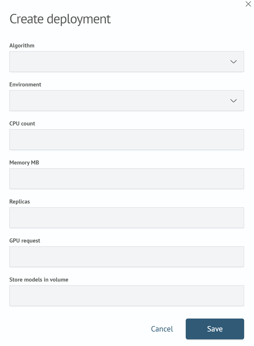 Create Deployment form