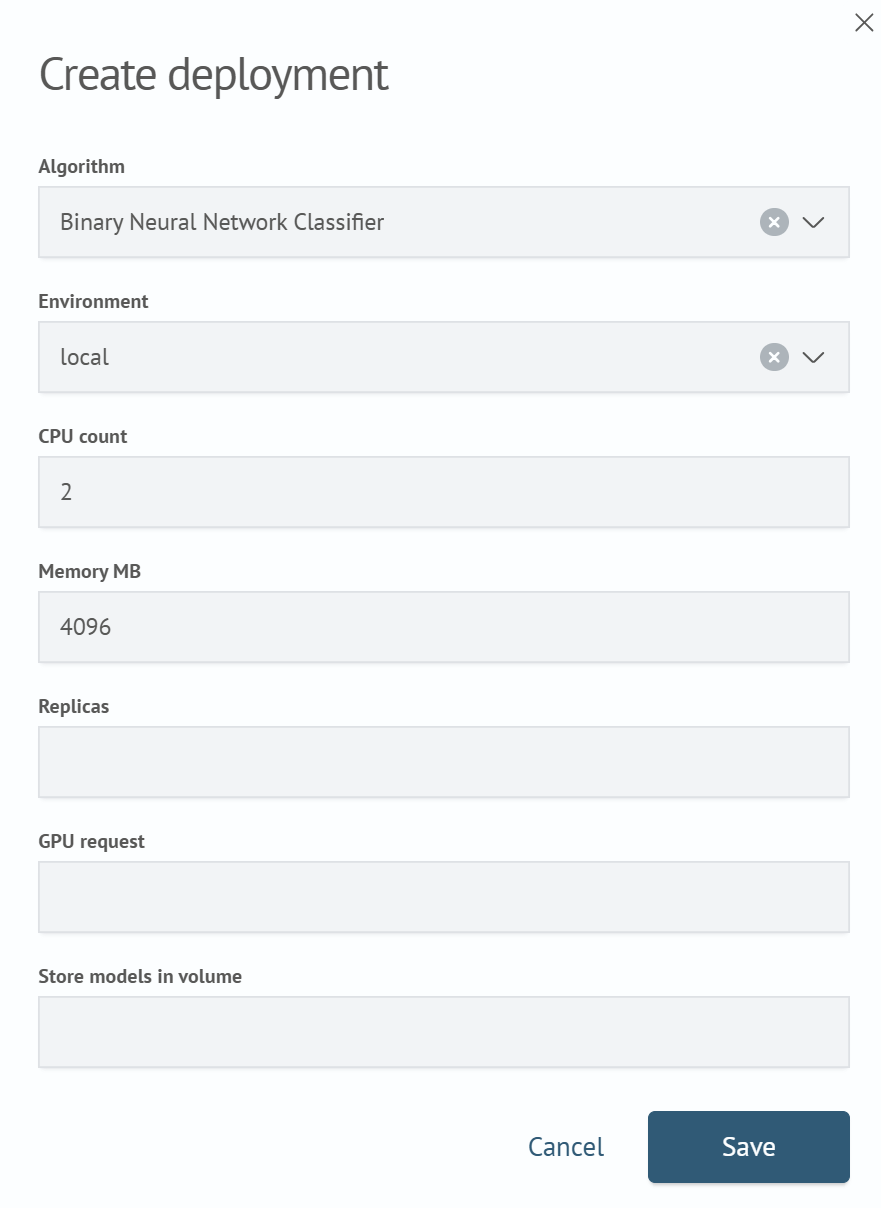Update Deployment form