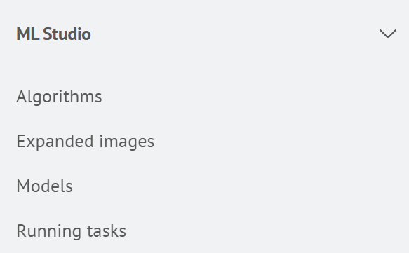 ML Studio in the main menu