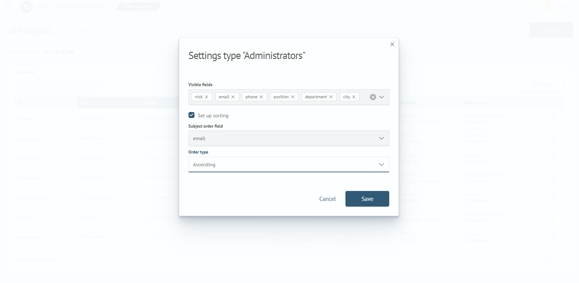 Object List Settings