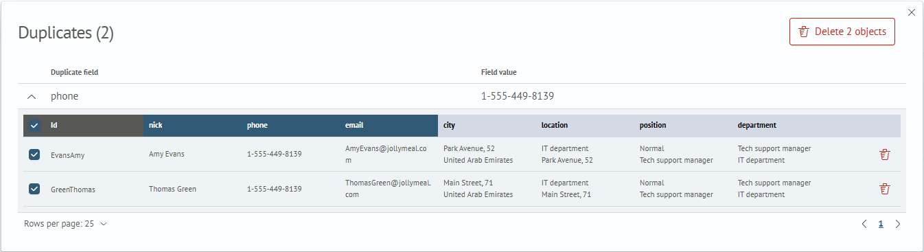 Bulk deletion of duplicate objects