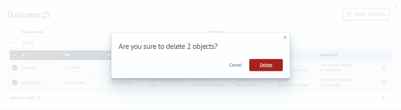 Confirmation modal window for deleting multiple objects