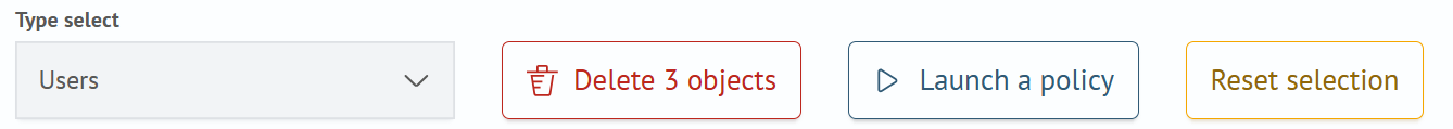 Toolbar above the object table