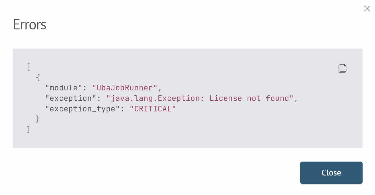 Run Error Modal Window