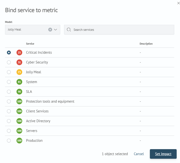 Binding dimensions to service