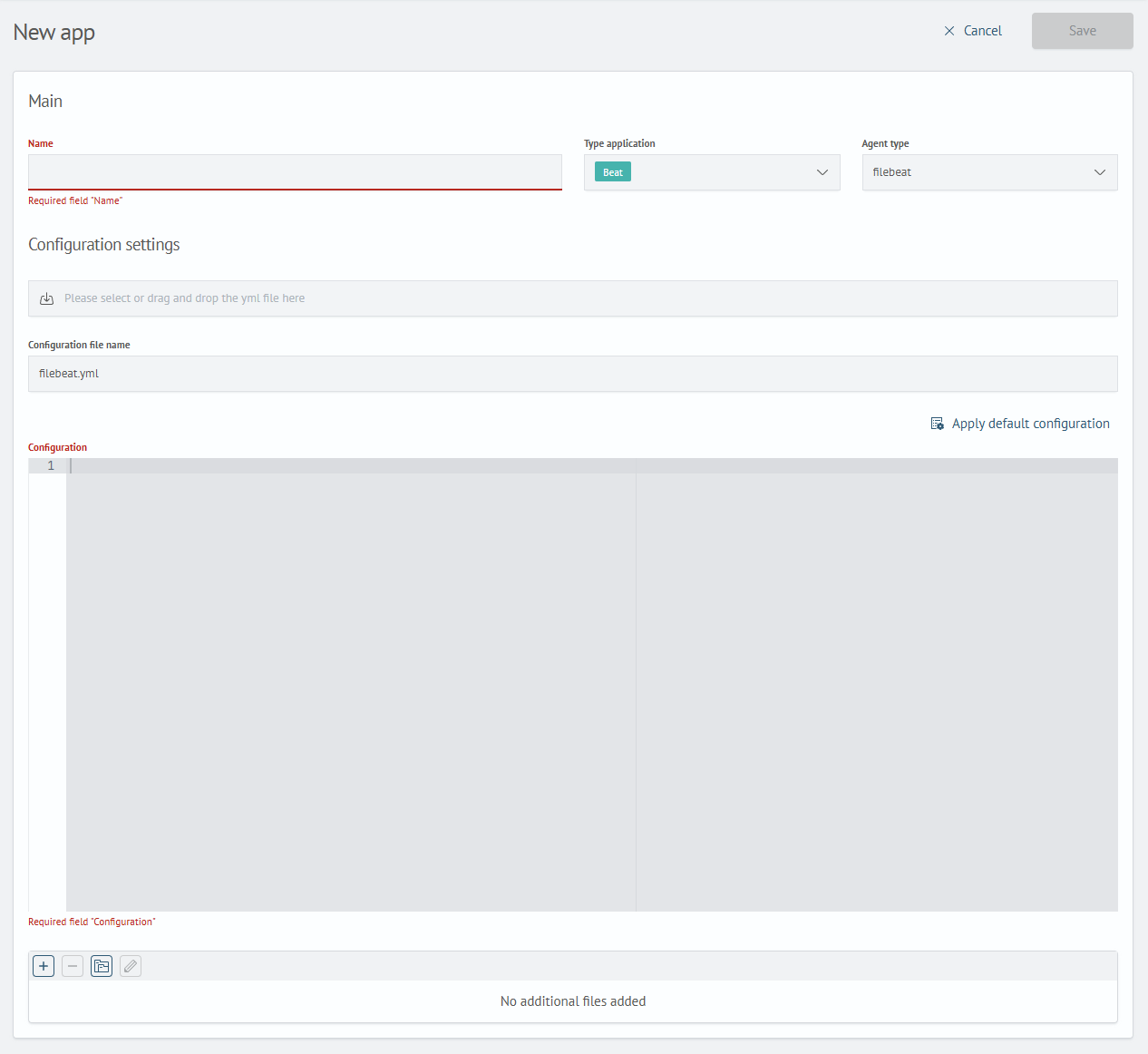 Application Creation Window