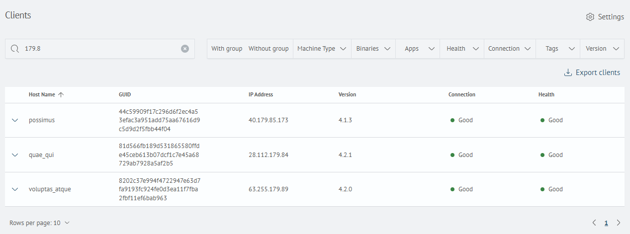 Client Table with Custom Columns