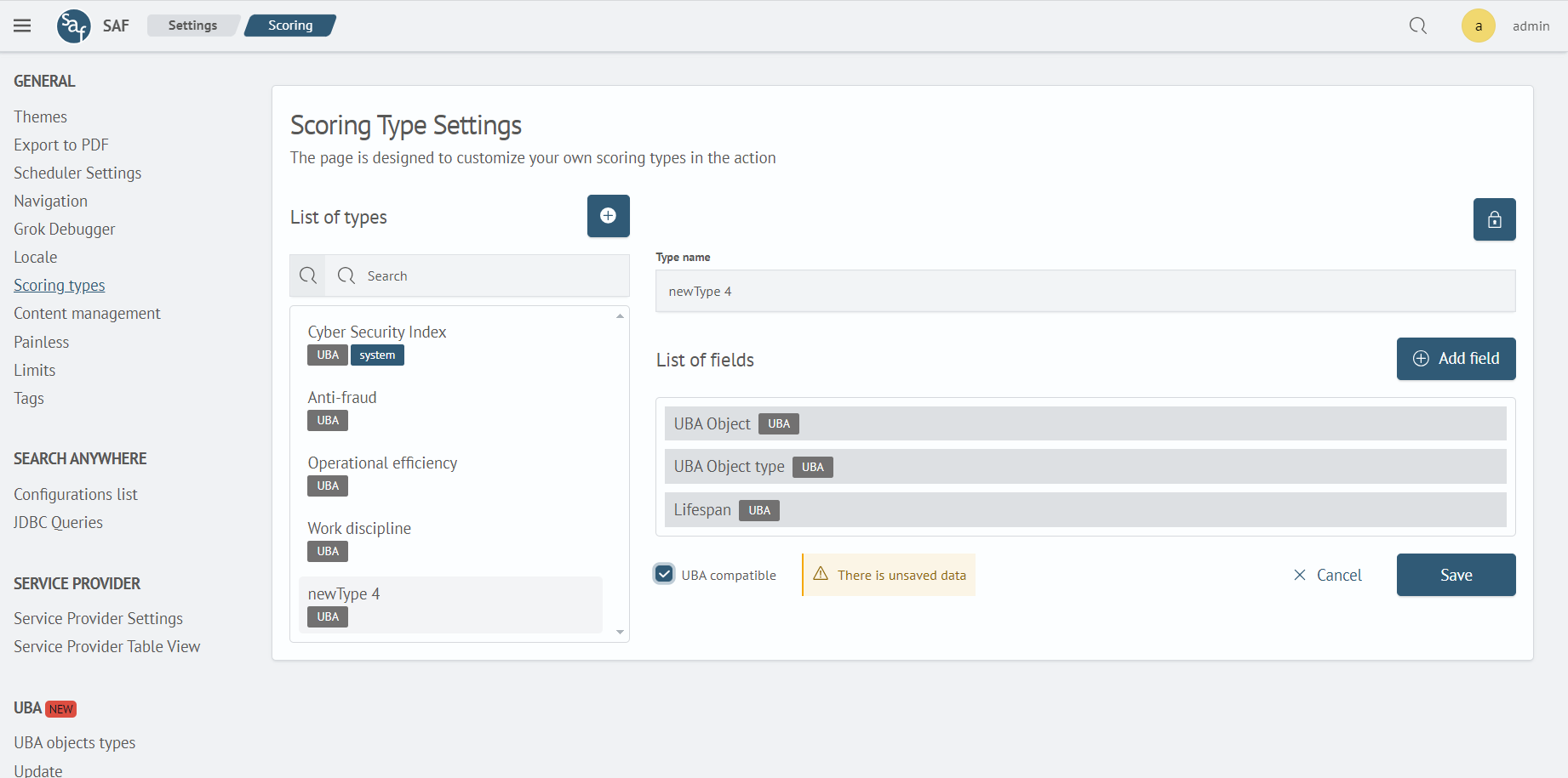 Scoring Type Settings