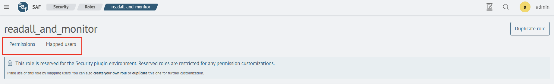 Security roles tabs