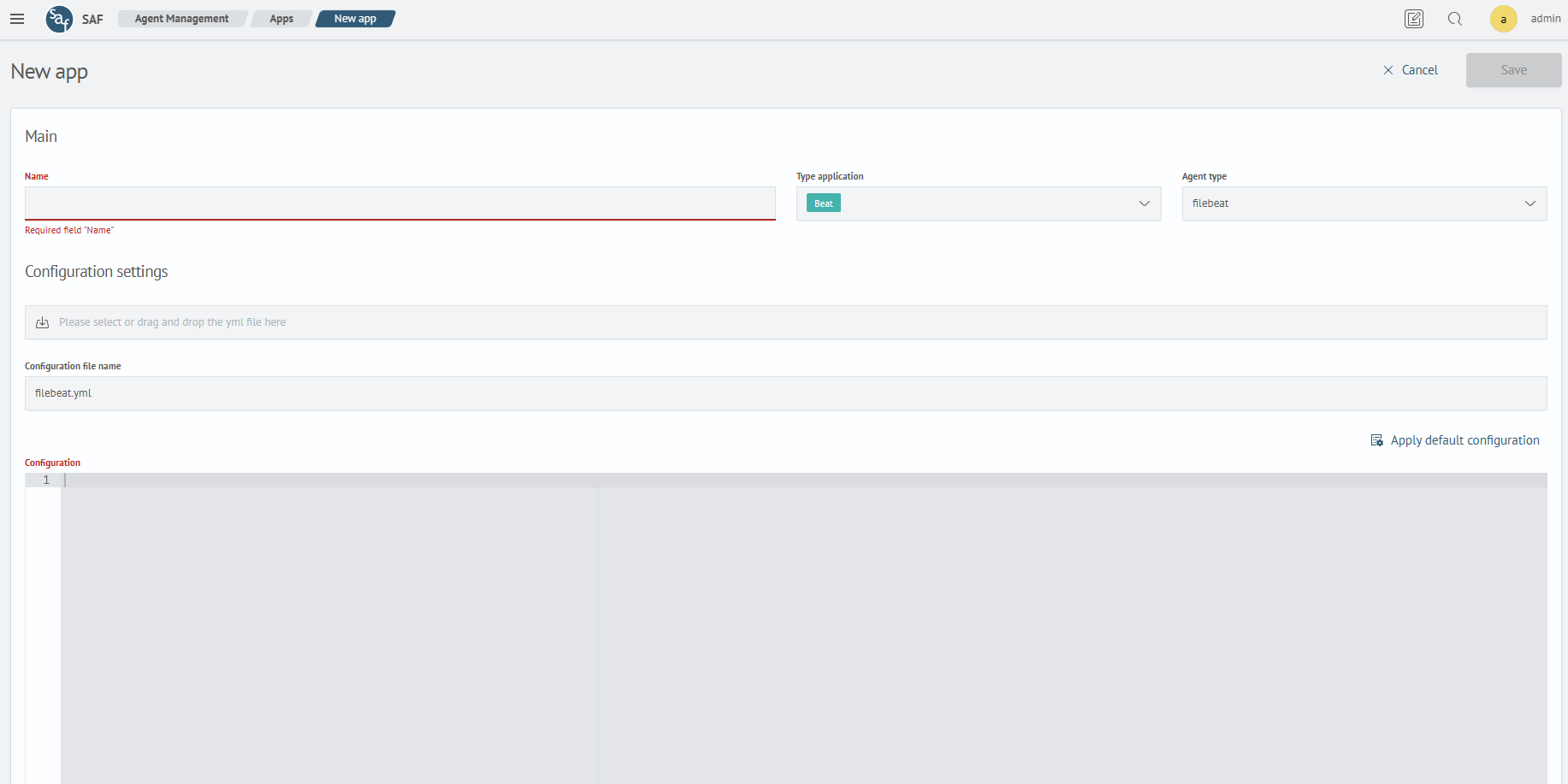 Application Configuration Window