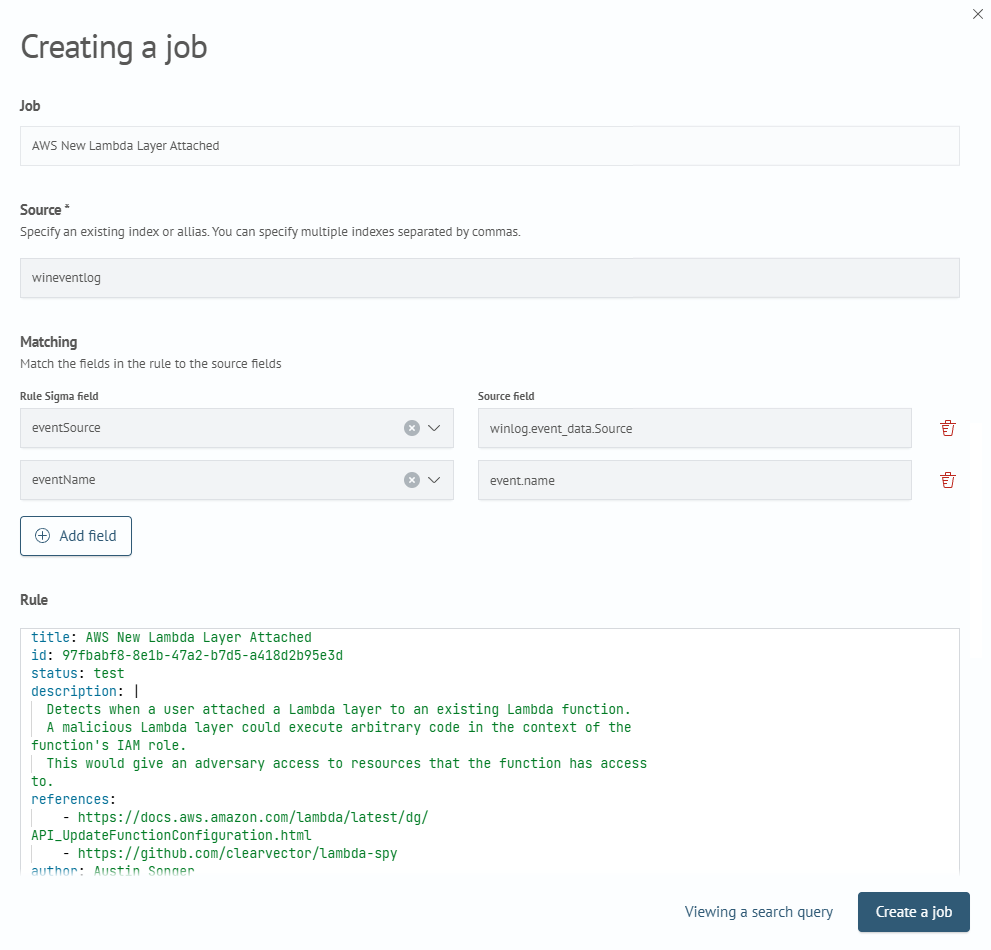 Sigma create job settings