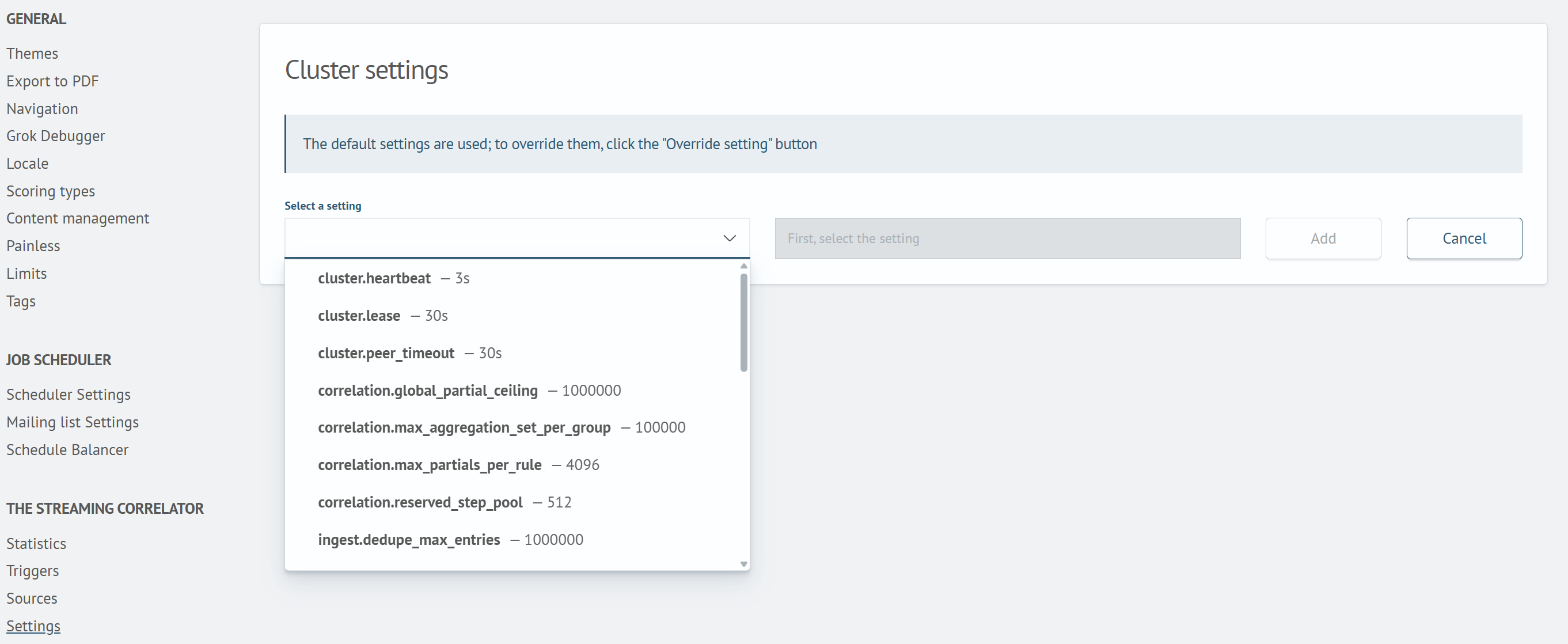 Overriding a cluster setting