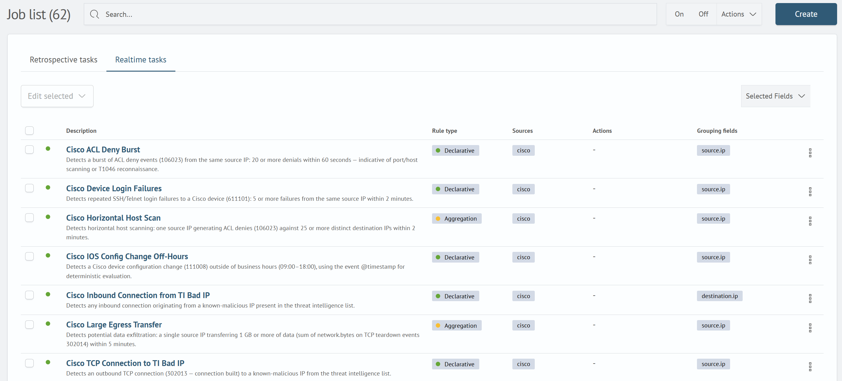 Streaming job list