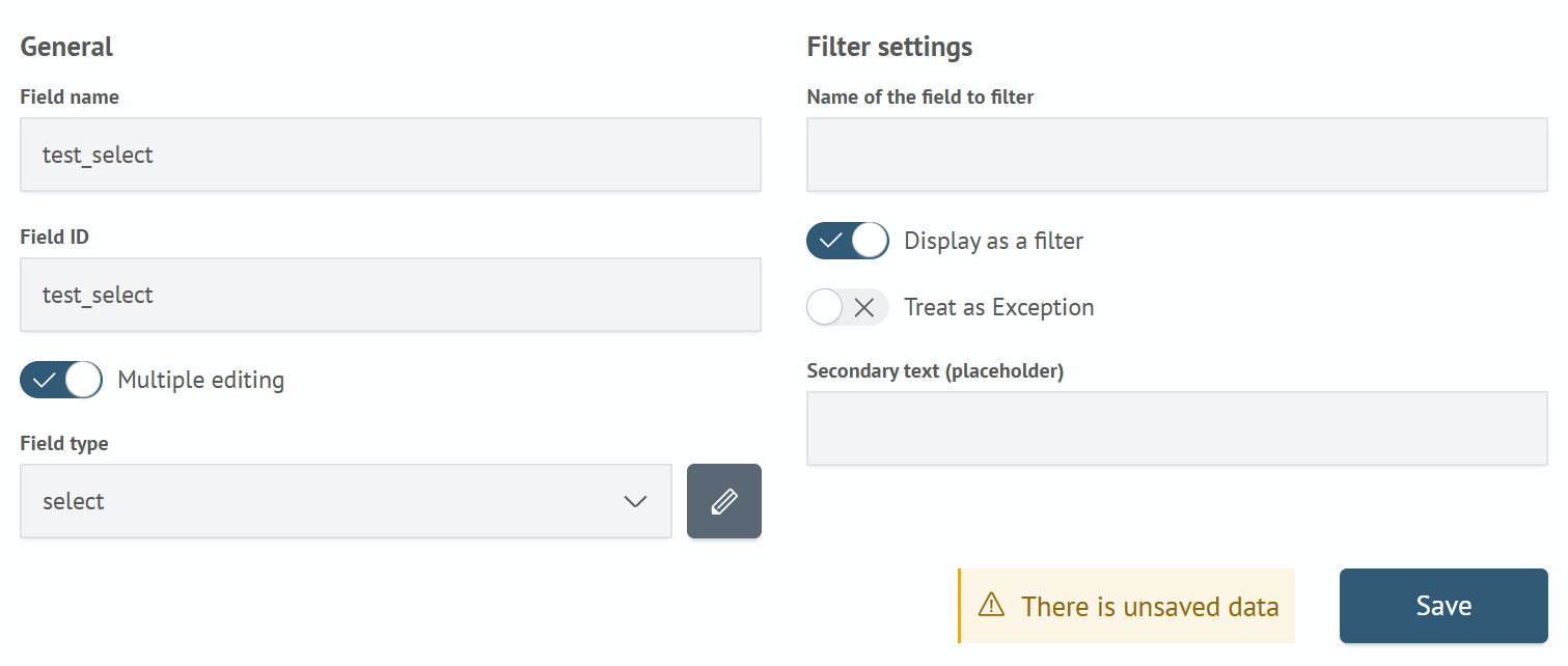 Setting up test_select field