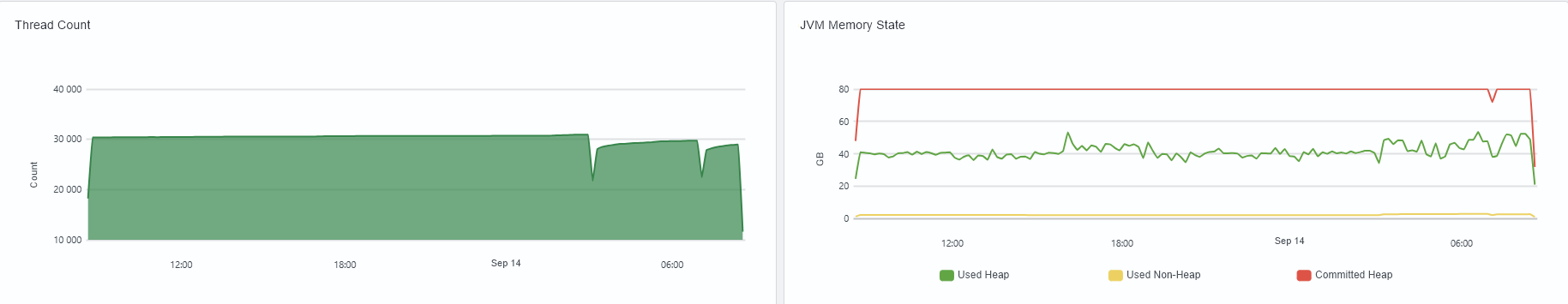 JVM threads and memory panels
