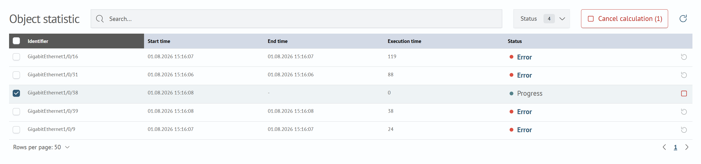 Cancelling execution for multiple objects