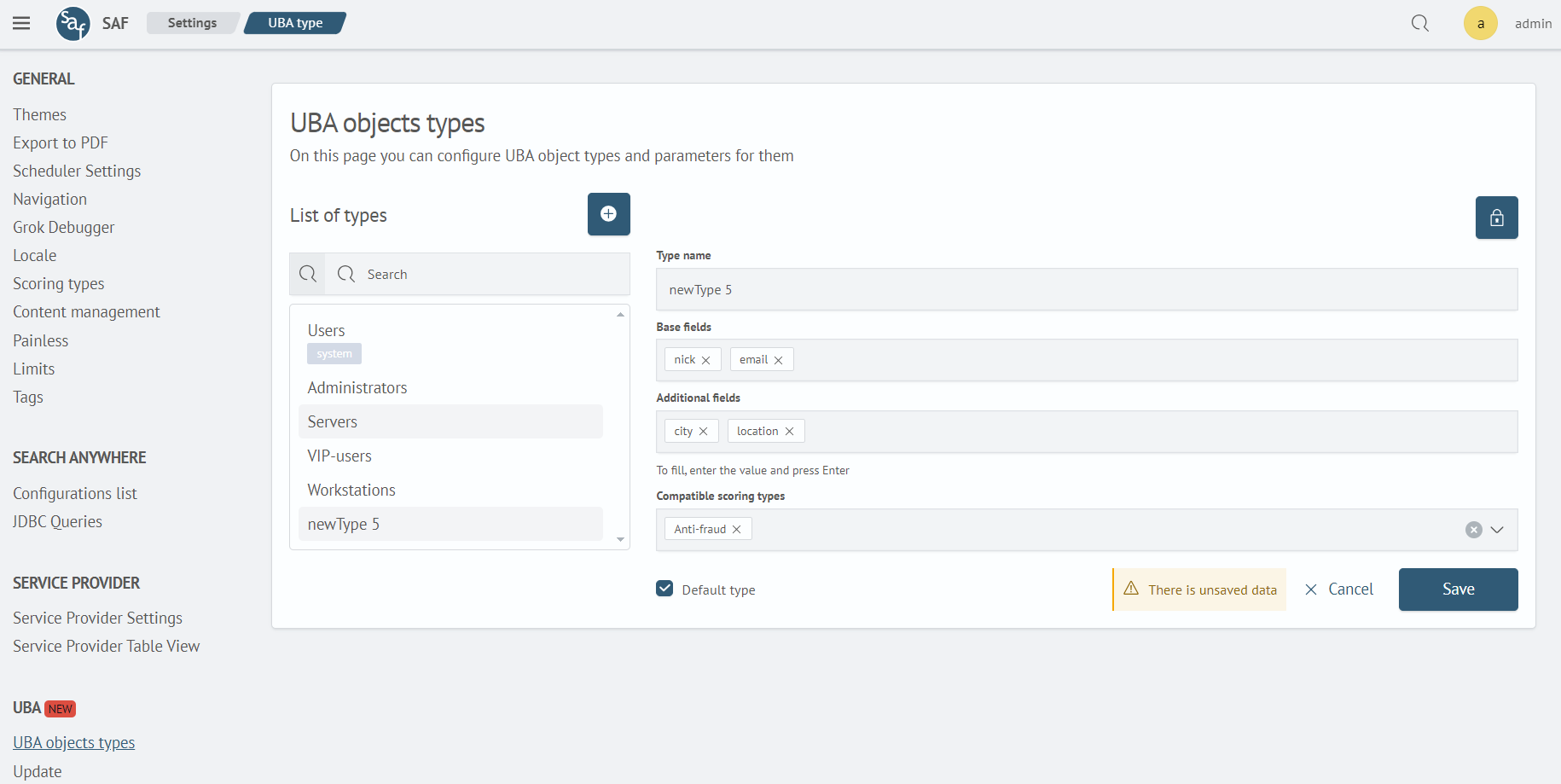Object Type Settings