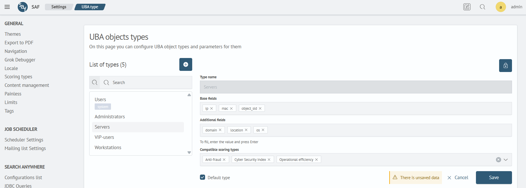 Object Type Settings