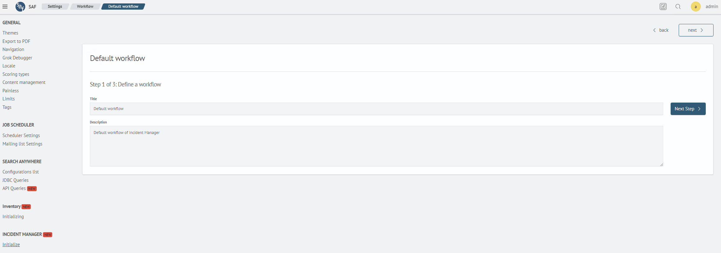 General workflow settings