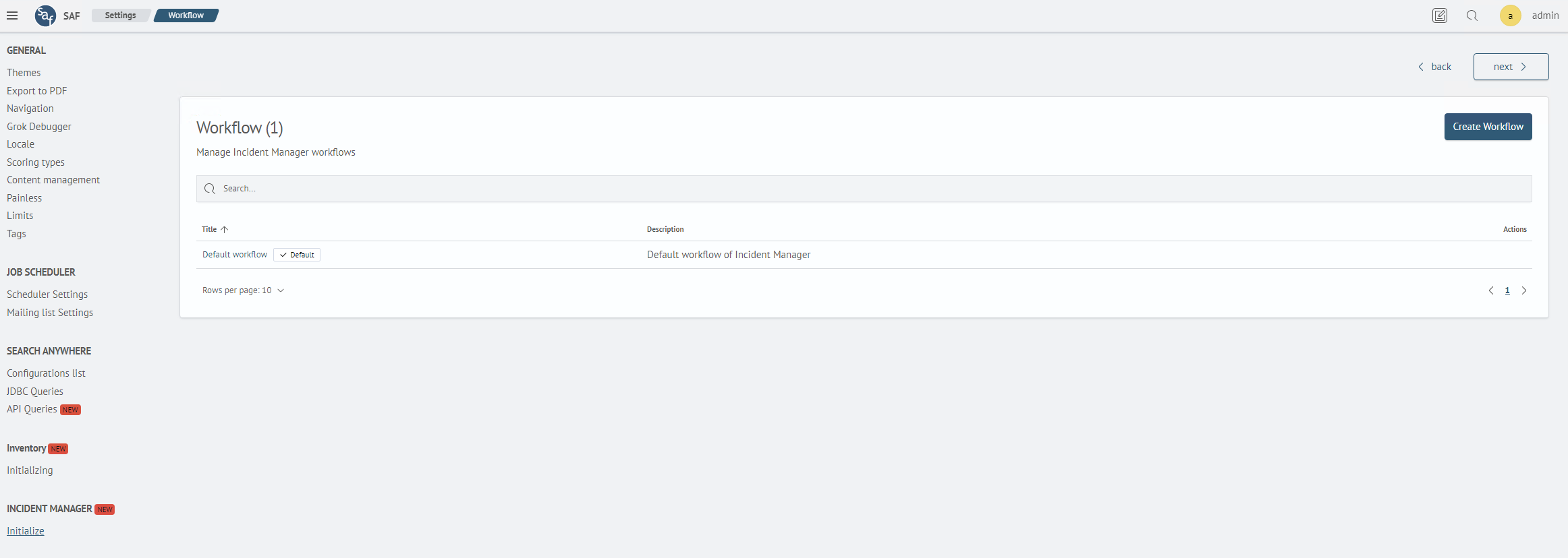 Workflow list